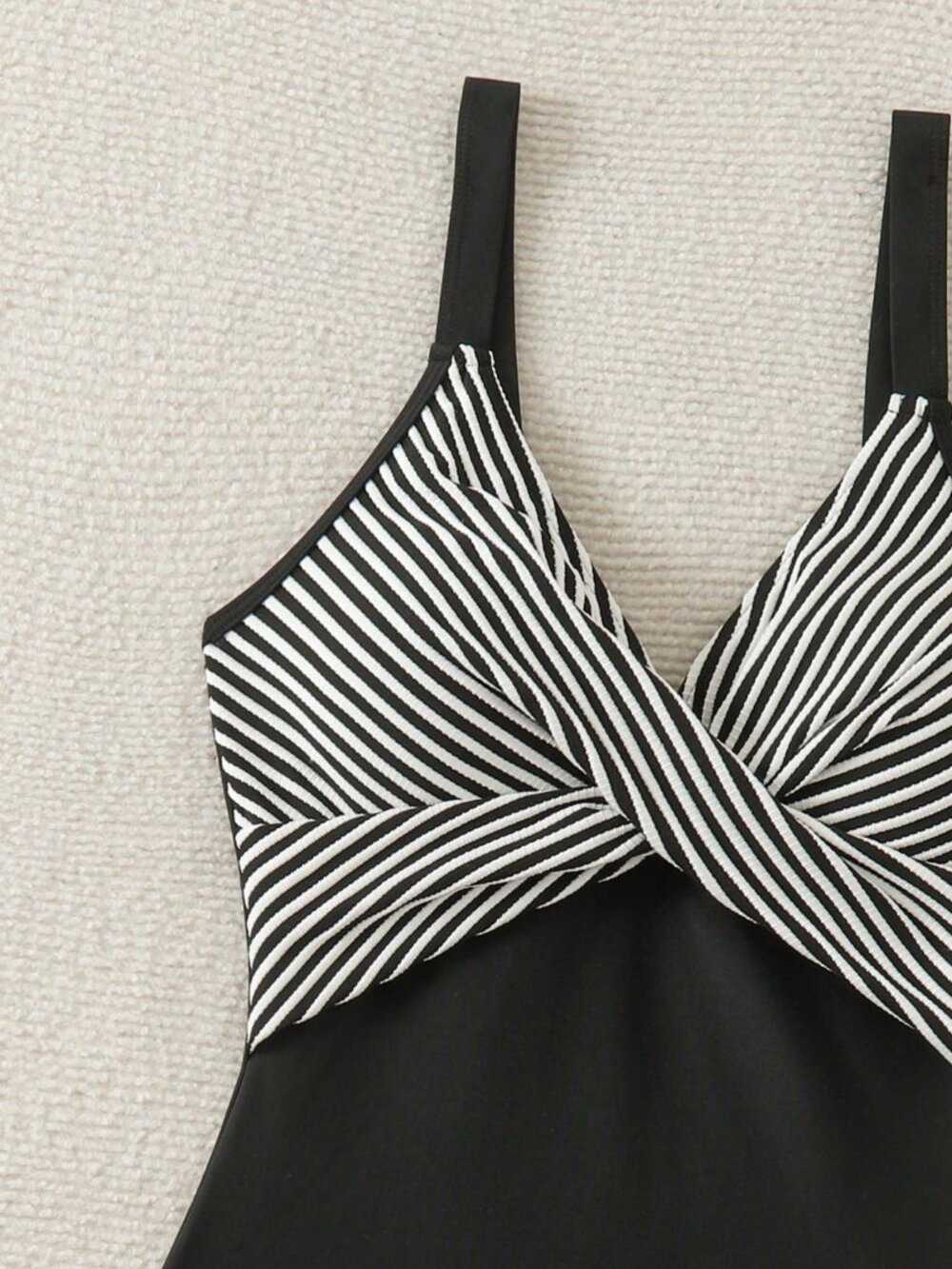 Black And White Casual Women's Striped Crisscross Front One-Piece Suit - Picture 6 of 7